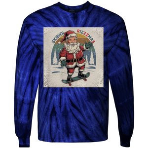 Retro Skibid.I Rizzmas Funny Santa Clause Skating Board Tie-Dye Long Sleeve Shirt