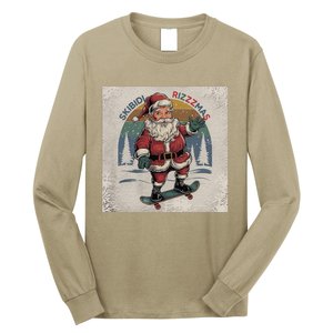 Retro Skibid.I Rizzmas Funny Santa Clause Skating Board Long Sleeve Shirt