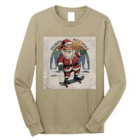 Retro Skibid.I Rizzmas Funny Santa Clause Skating Board Long Sleeve Shirt