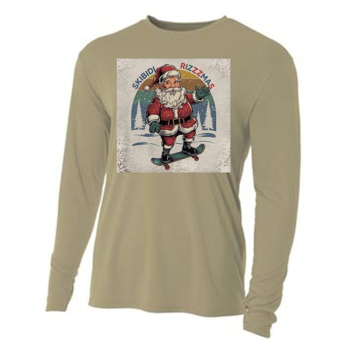 Retro Skibid.I Rizzmas Funny Santa Clause Skating Board Cooling Performance Long Sleeve Crew