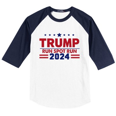 Run Spot Run Funny Donald Trump Debate Quote 2024 Kamala Baseball Sleeve Shirt