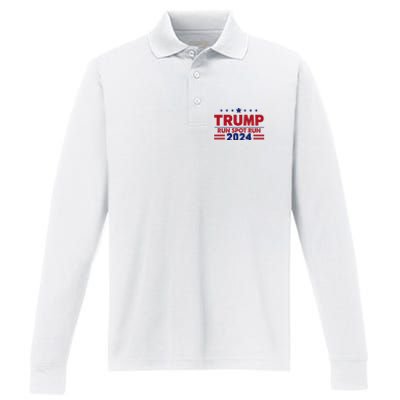 Run Spot Run Funny Donald Trump Debate Quote 2024 Kamala Performance Long Sleeve Polo