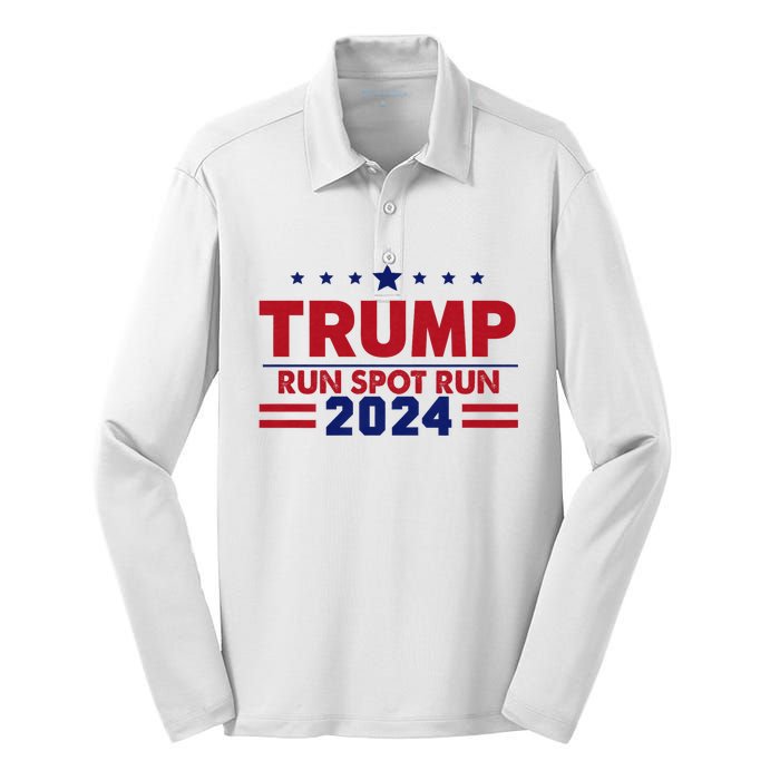 Run Spot Run Funny Donald Trump Debate Quote 2024 Kamala Silk Touch Performance Long Sleeve Polo