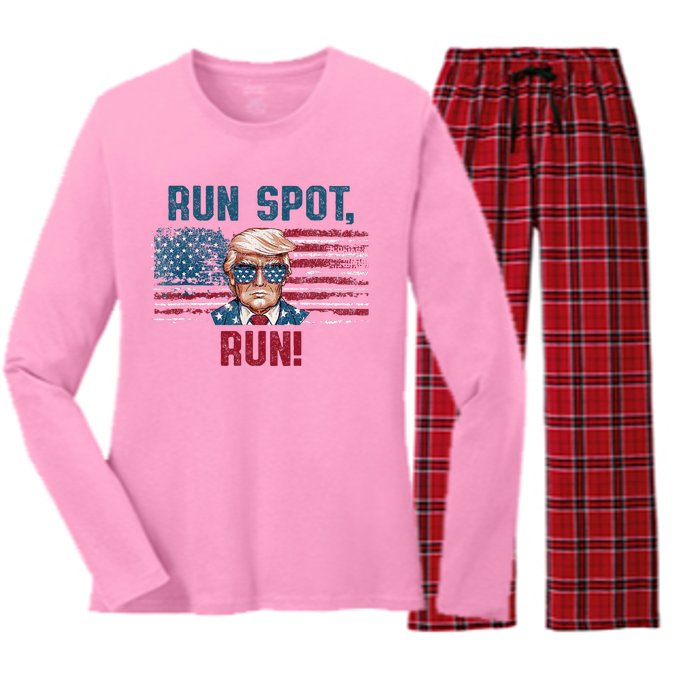 Run Spot Run Funny Donald Trump Debate Women's Long Sleeve Flannel Pajama Set 