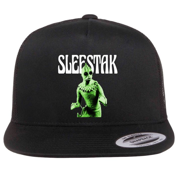 Retro Sleestak Reptilian Alien Graphic Flat Bill Trucker Hat