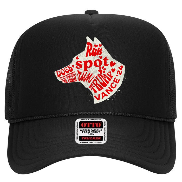 Run Spot Run Trump 2024 Dog Lovers Joke High Crown Mesh Back Trucker Hat