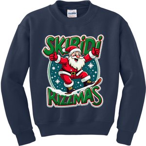 Retro Skibid.I Rizzmas Funny Santa Clause Skating Board Xmas Kids Sweatshirt