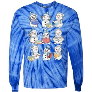 Retro Snow Reading Book Teacher Christmas Librarian Cute Gift Tie-Dye Long Sleeve Shirt