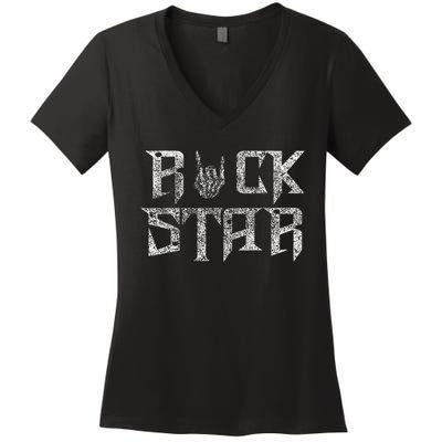 Rock Star Rock On Band Rock And Roll Concert Graphic Women's V-Neck T-Shirt