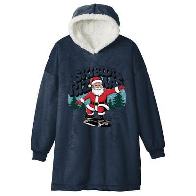 Retro Skibid.I Rizzmas Funny Santa Clause Skating Board Hooded Wearable Blanket