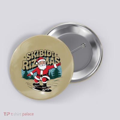 Retro Skibid.I Rizzmas Funny Santa Clause Skating Board Button