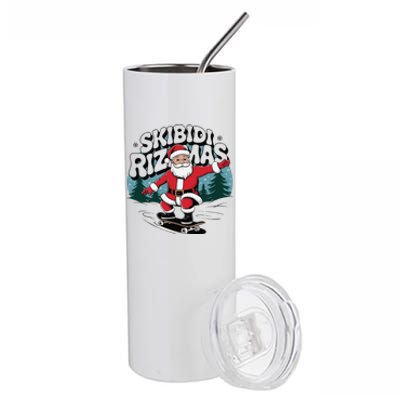 Retro Skibid.I Rizzmas Funny Santa Clause Skating Board Stainless Steel Tumbler