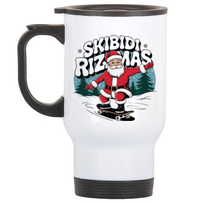 Retro Skibid.I Rizzmas Funny Santa Clause Skating Board Stainless Steel Travel Mug