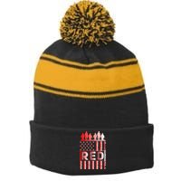 R.E.D. Soldiers Remember Everyone Deployed R.E.D. Friday Stripe Pom Pom Beanie