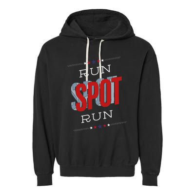 Run Spot Run Funny Debate Donald Trump 24 Kamala Garment-Dyed Fleece Hoodie