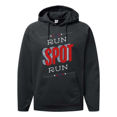 Run Spot Run Funny Debate Donald Trump 24 Kamala Performance Fleece Hoodie