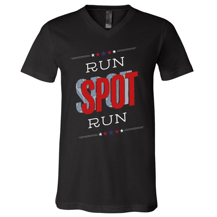 Run Spot Run Funny Debate Donald Trump 24 Kamala V-Neck T-Shirt