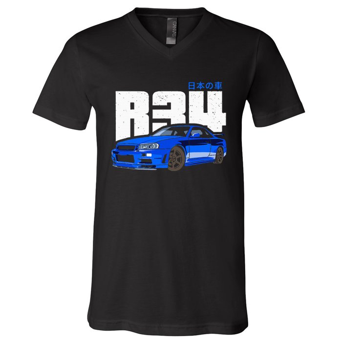 Retro Skyline R34 Jdm 90s Aesthetic V-Neck T-Shirt