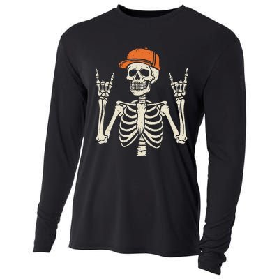 Rocker Skeleton Rock On Hand Halloween Skeleton Gift Cooling Performance Long Sleeve Crew