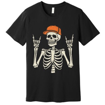 Rocker Skeleton Rock On Hand Halloween Skeleton Gift Premium T-Shirt