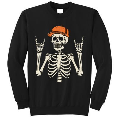 Rocker Skeleton Rock On Hand Halloween Skeleton Gift Tall Sweatshirt