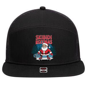 Retro Skibid.I Rizzmas Funny Santa Clause Skating Board 7 Panel Mesh Trucker Snapback Hat