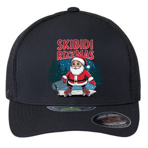 Retro Skibid.I Rizzmas Funny Santa Clause Skating Board Flexfit Unipanel Trucker Cap