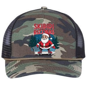 Retro Skibid.I Rizzmas Funny Santa Clause Skating Board Retro Rope Trucker Hat Cap