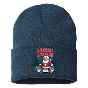 Retro Skibid.I Rizzmas Funny Santa Clause Skating Board Sustainable Knit Beanie