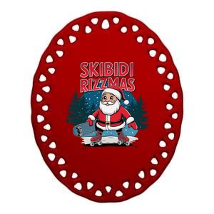 Retro Skibid.I Rizzmas Funny Santa Clause Skating Board Ceramic Oval Ornament