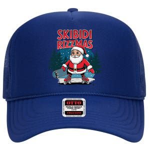 Retro Skibid.I Rizzmas Funny Santa Clause Skating Board High Crown Mesh Back Trucker Hat