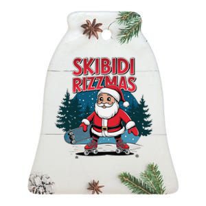 Retro Skibid.I Rizzmas Funny Santa Clause Skating Board Ceramic Bell Ornament