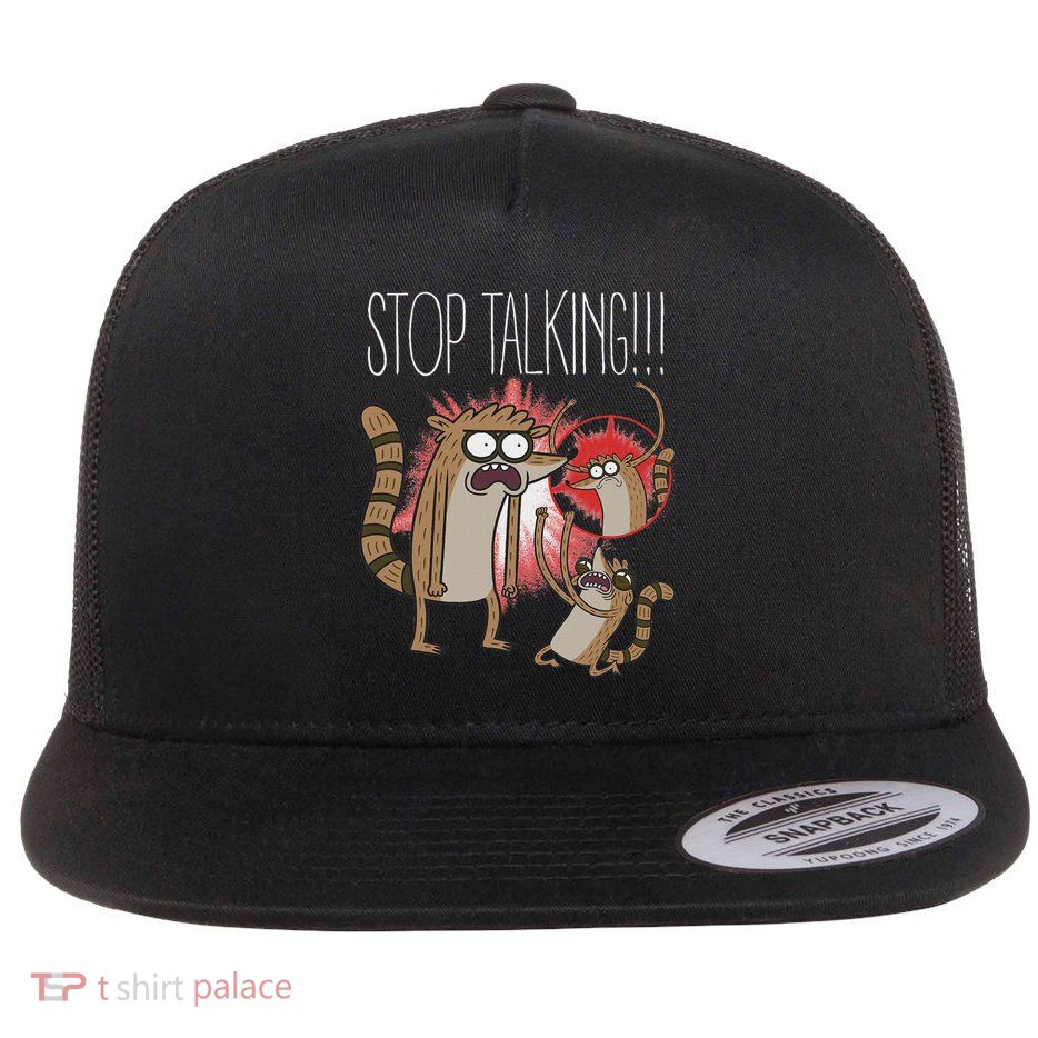 Regular Show Rigby Stop Talking! Funny Cartoon Flat Bill Trucker Hat