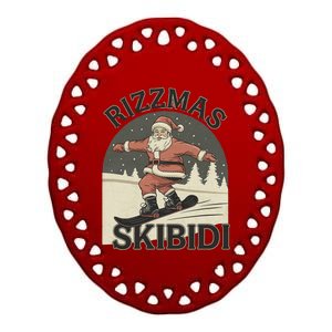 Retro Skibid.I Rizzmas Funny Santa Clause Skating Board Ceramic Oval Ornament