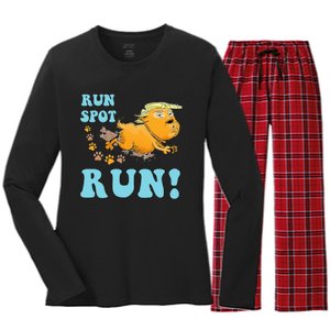 Run Spot Run Funny Run Spot Run Funny Trump Quote Women's Long Sleeve Flannel Pajama Set 