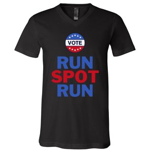 Run Spot Run. Trump And Harris Debate. Economic Plan. V-Neck T-Shirt