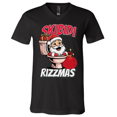 Retro Skibid.I Rizzmas Funny Meme Santa Toilet Christmas V-Neck T-Shirt