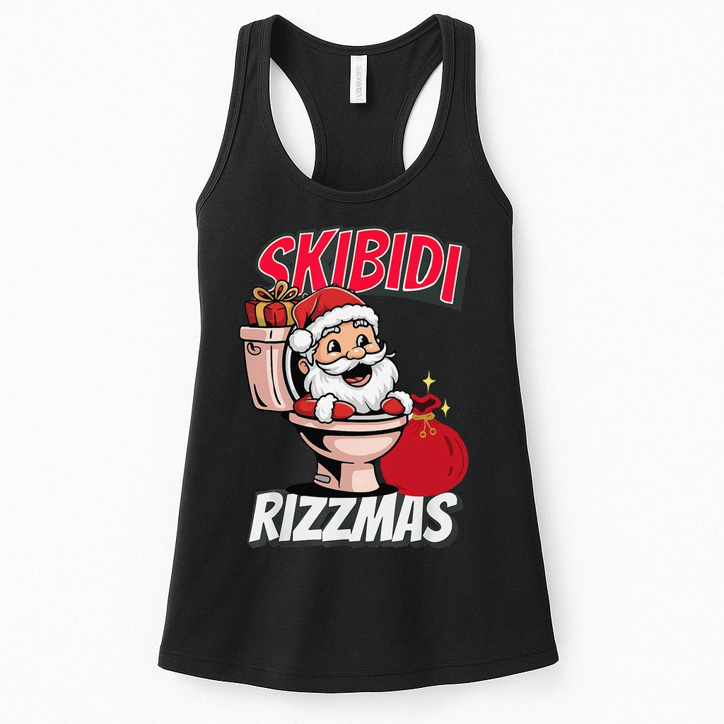 Retro Skibid.I Rizzmas Funny Meme Santa Toilet Christmas Womens Tank Top