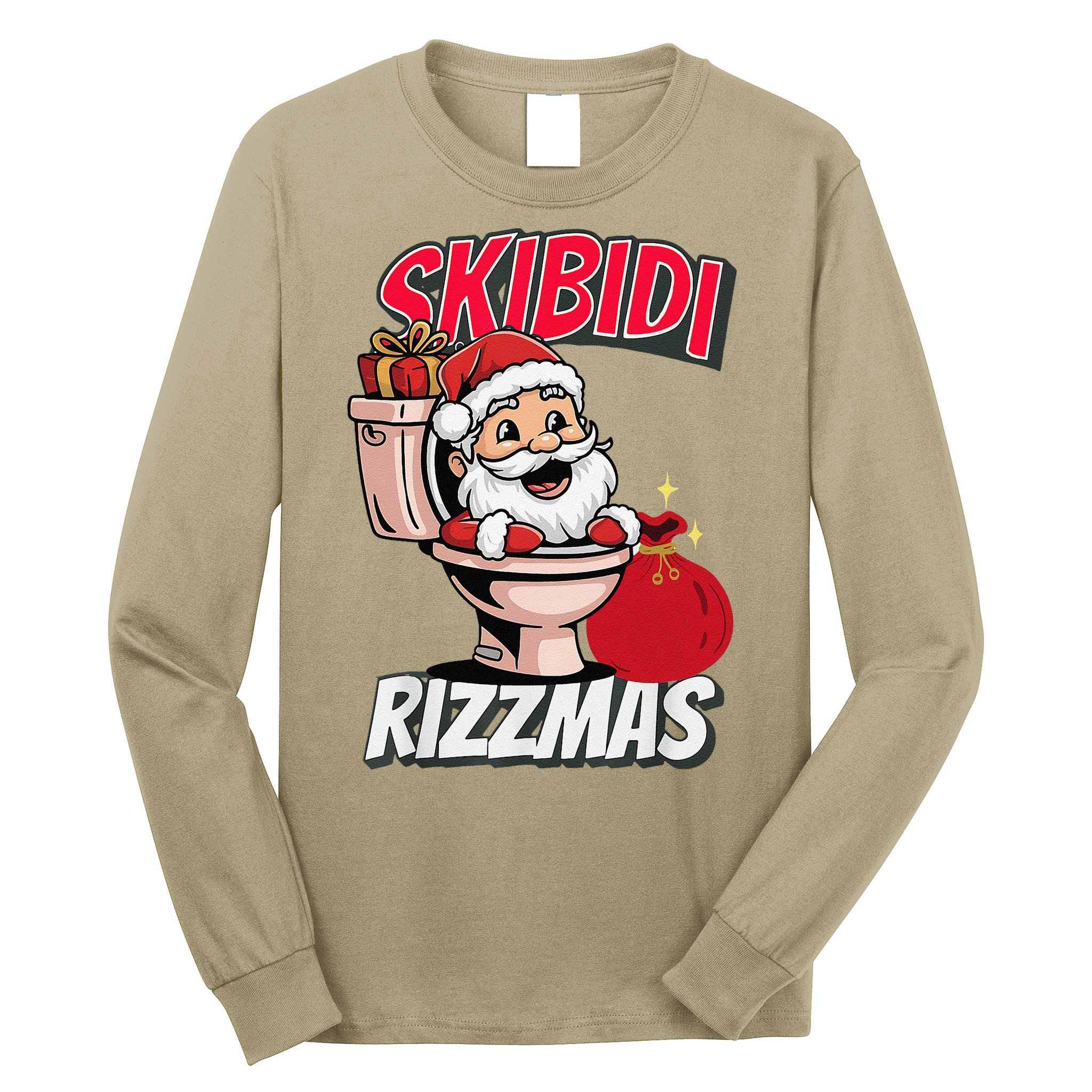 Retro Skibid.I Rizzmas Funny Meme Santa Toilet Christmas Long Sleeve Shirt