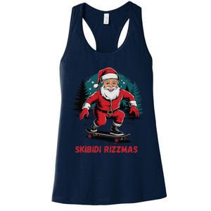 Retro Skibid.I Rizzmas Funny Santa Clause Skating Board Women's Racerback Tank