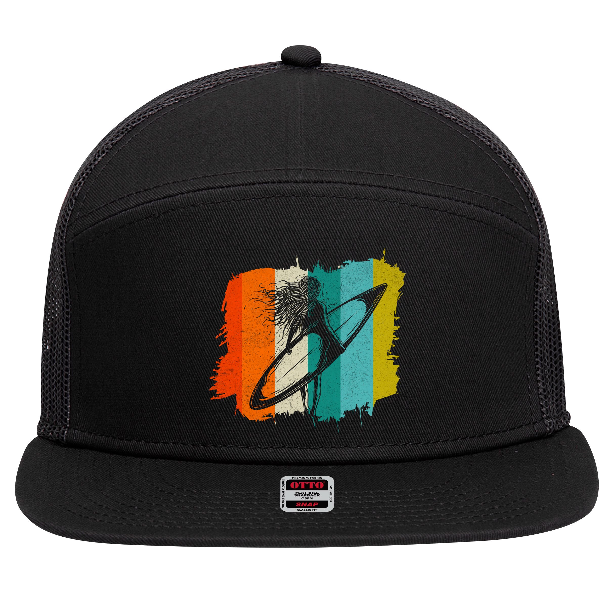 Retro Summer Surfing Gift For Girl 7 Panel Mesh Trucker Snapback Hat