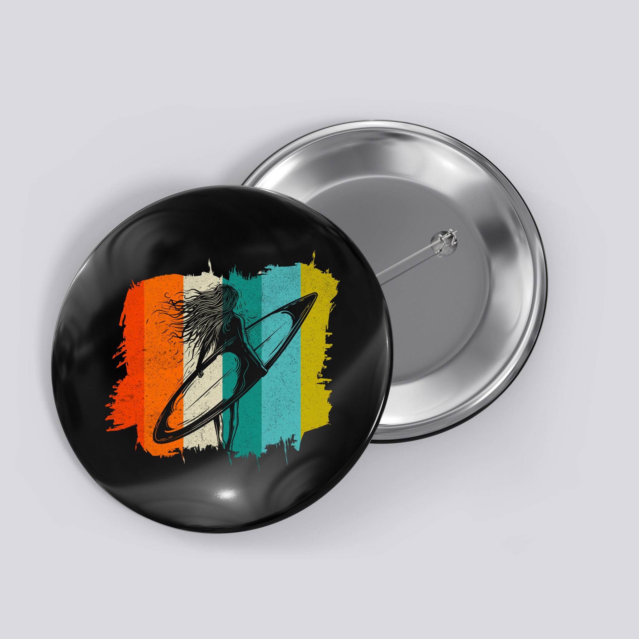 Retro Summer Surfing Gift For Girl Button