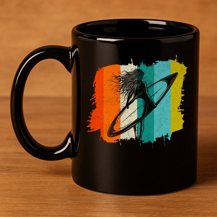 Retro Summer Surfing Gift For Girl 11oz C Handle Ceramic Mug