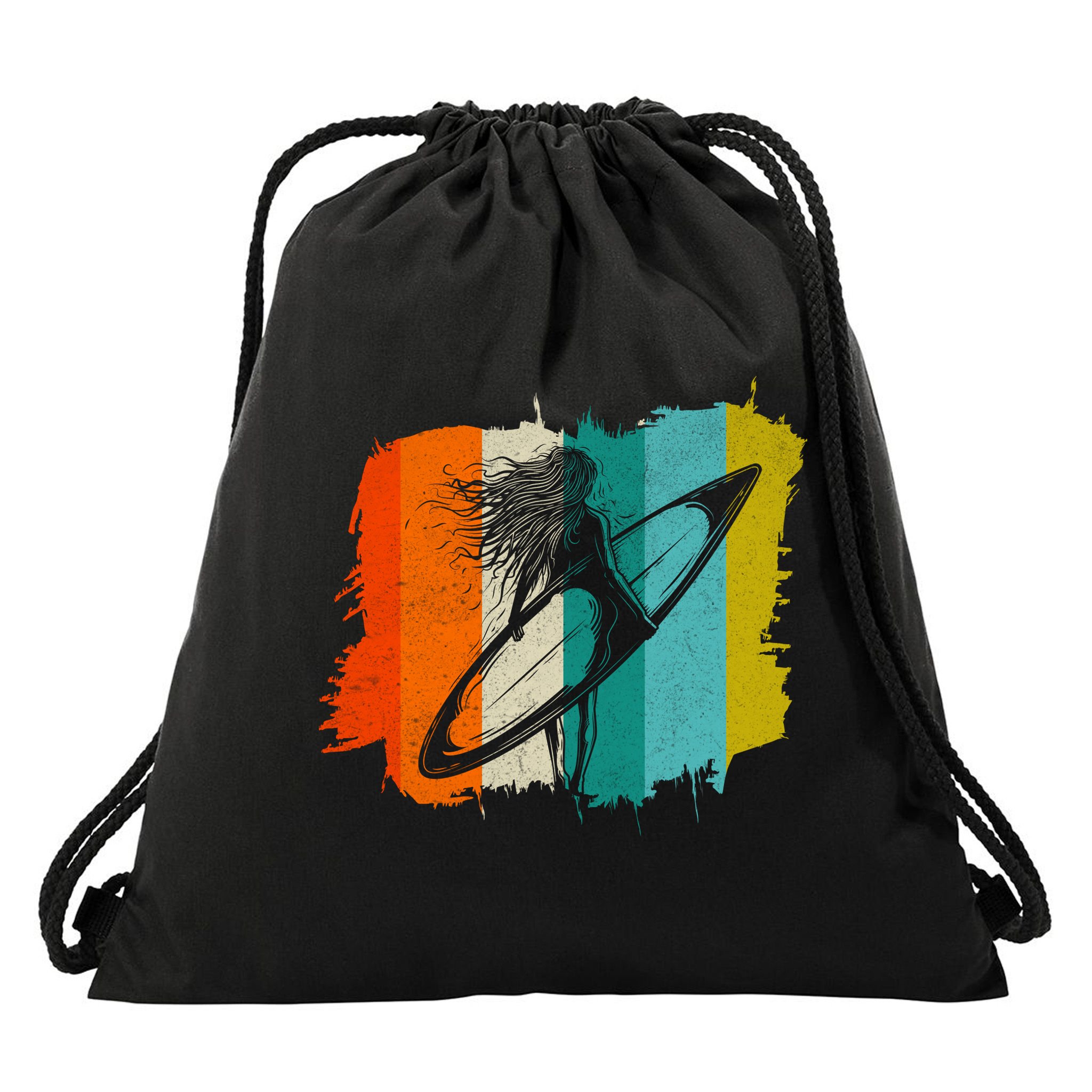 Retro Summer Surfing Gift For Girl Drawstring Bag
