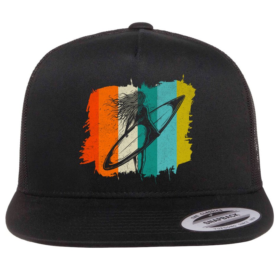 Retro Summer Surfing Gift For Girl Flat Bill Trucker Hat