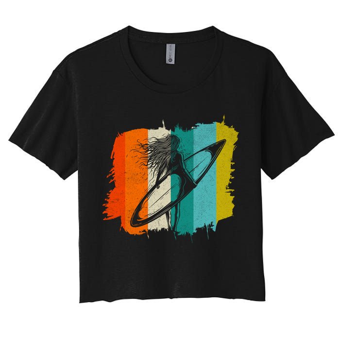 Retro Summer Surfing Gift For Girl Women's Crop Top Tee