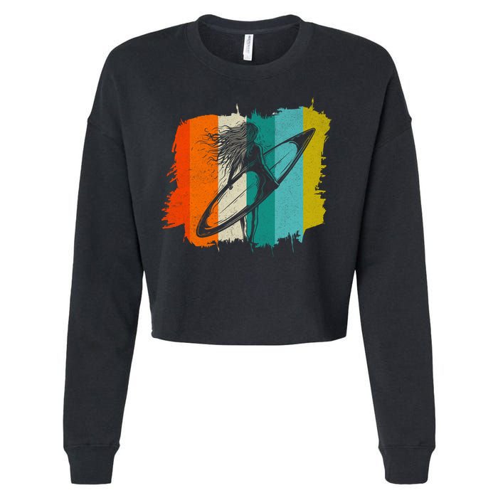 Retro Summer Surfing Gift For Girl Cropped Pullover Crew