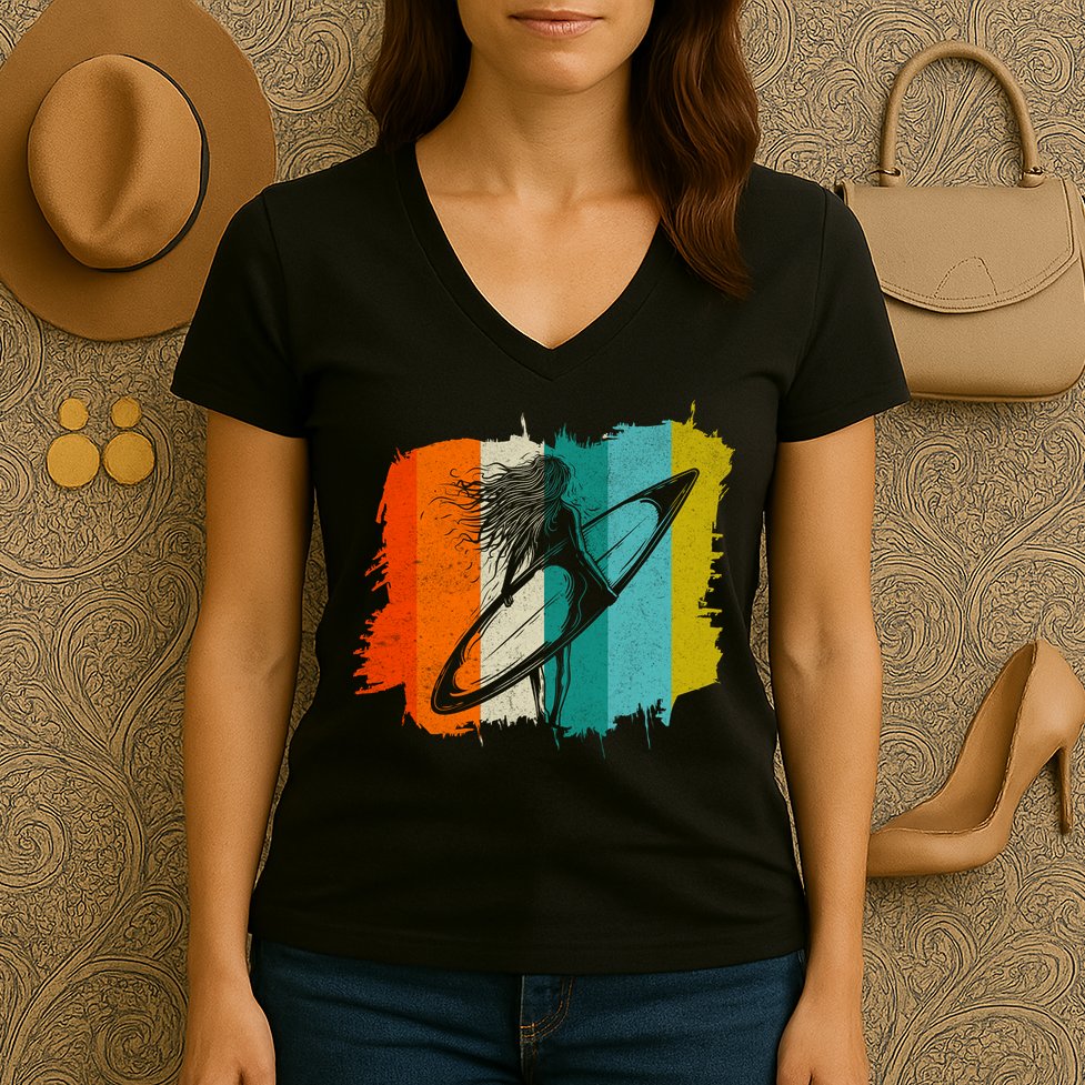Retro Summer Surfing Gift For Girl Women's V-Neck T-Shirt