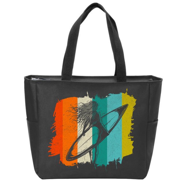 Retro Summer Surfing Gift For Girl Zip Tote Bag