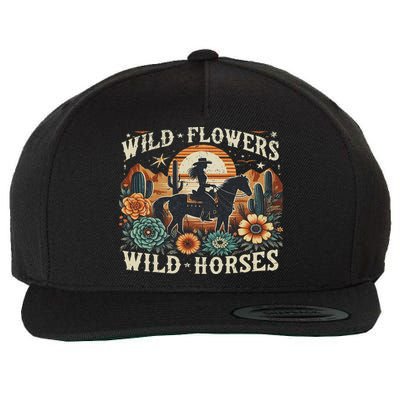 Retro Southern Sunset Cowgirl Wild Flowers Wild Horses Wool Snapback Cap